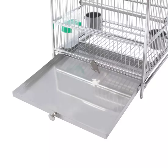 Stainless Steel Bird Cage Large Drawer Type Bird Cage w/Food Bowls+Baffle Kit 