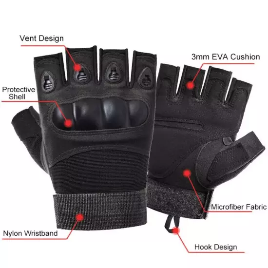 Military Tactical Leather Half Finger Gloves Combat Army Fingerless Gloves Work