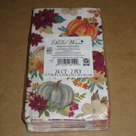 Pioneer Woman Floral Pumpkin Thanksgiving 24 ct Paper Napkins Free shipping US