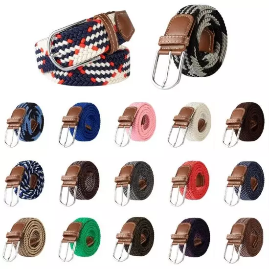 Mens Womens Belt Unisex Braided Elastic Stretch Fabric Enduring Woven Many Sizes