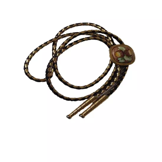 Bolo Neck Tie Acorn Design Center Gold Tone Accents