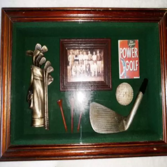 Golf Shadow Box Showcase Replica Vintage Golf Items