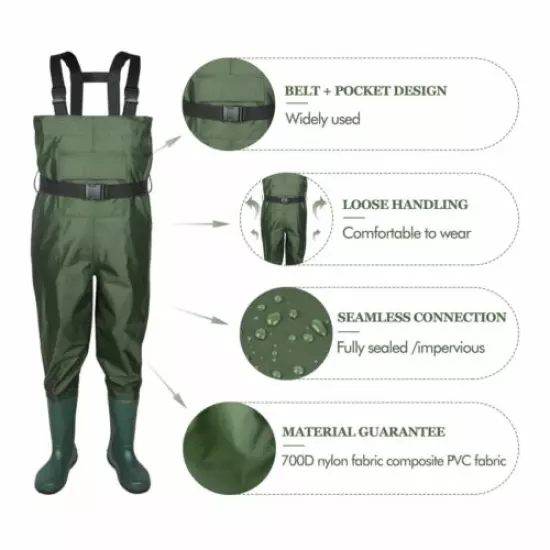 Bootfoot Chest Wader 2-Ply Nylon/PVC Waterproof Fishing Waders for Men and Women