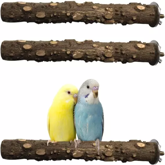 PINVNBY 3Pcs Bird Perch Nature Wood Prickly Parrot Stand Toy 7.87", burlywood 