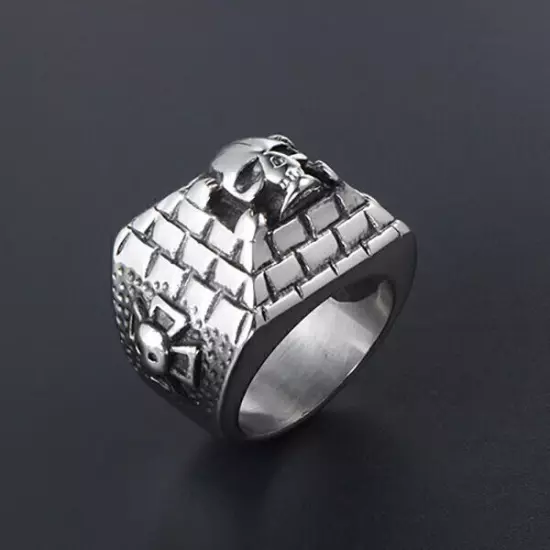 Vintage Masonic Pyramid Skull Ring Stainless Steel Cross Skull Biker Punk Ring