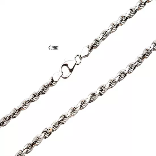 14k Solid White Gold Rope Chain Necklace D/cut 1mm-5mm Mens' Women Sz 16"-30"