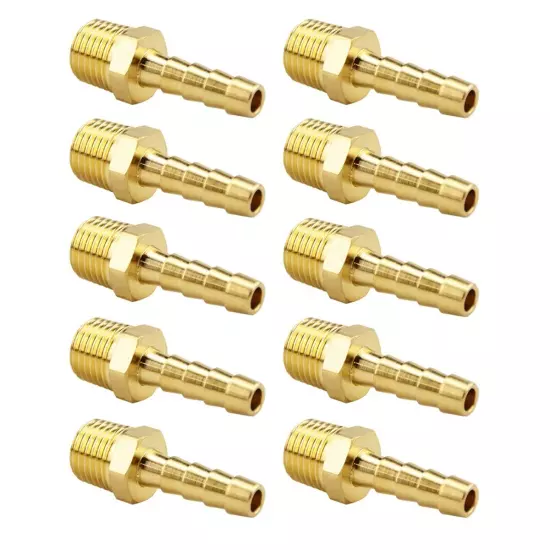 (10 Pack) 1/4 Inch Hose Barb to 1/4 Inch NPT Male Thread Fitting Brass Quick