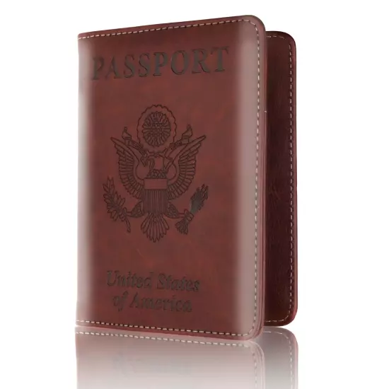 Anti-Theft RFID Blocking Leather Passport Holder ID Credit Card Cover Wallet USA