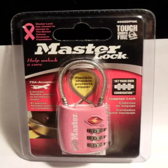 NEW TSA ACCEPTED PINK TRAVEL MASTER LOCK SET + RESET YOUR OWN COMBINATION FLEXIB