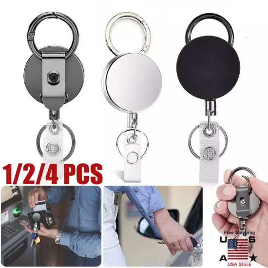 Retractable Badge Reel ID Card Holders Heavy Duty With Belt Clip Key Ring 2packs