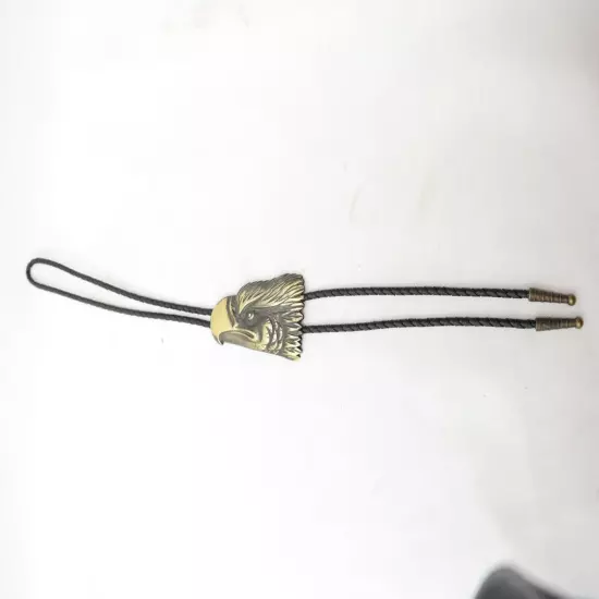 Vintage Unique Eagle Head Men's Bolo Tie Signed Ken861 18" TF