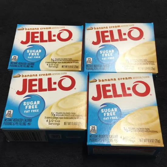 Jell-O Banana Cream Sugar Free Instant Pudding/Pie Filling . 4-Pack. Exp. 2/2025