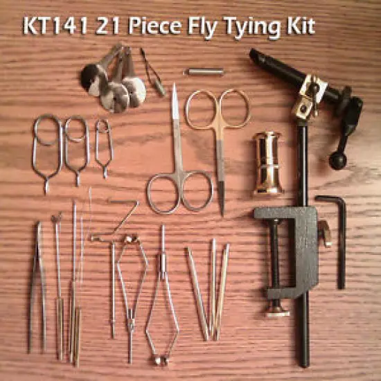 21 Peice Fly Tying Tool Kit w/Rotating Vise - Premium Scissors - KT141