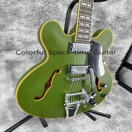 Custom Green Semi-Hollow ES-335 Electric Guitar Maple Body Black Pickguard