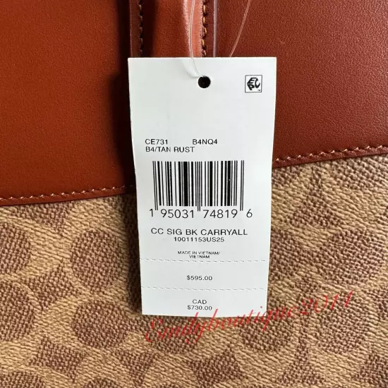 NWT Coach CE731 Brooke Carryall In Signature Canvas Leather Tan Rust Large Bag