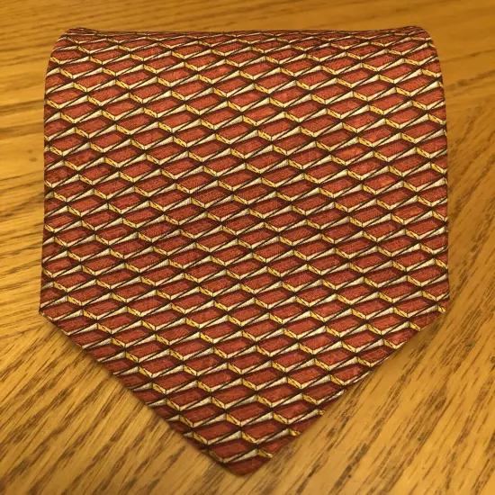 Ermenegildo Zegna Silk Tie, Italy Red & Yellow Brick Geometric Design 