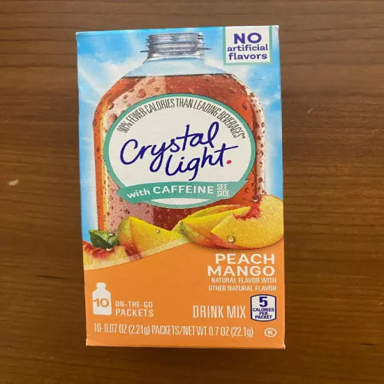 6 Boxes 10-Packet Crystal Light Peach Mango with Caffeine On The Go .7 oz