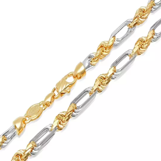 14k Yellow Gold Two Tone Figarope Chain Necklace 3mm-5.6mm Men Women Sz 18"-30"