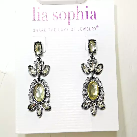 Glamorous Lia Sophia "BLACK SWAN" Dangle Earrings, Cut Crystals, NWT