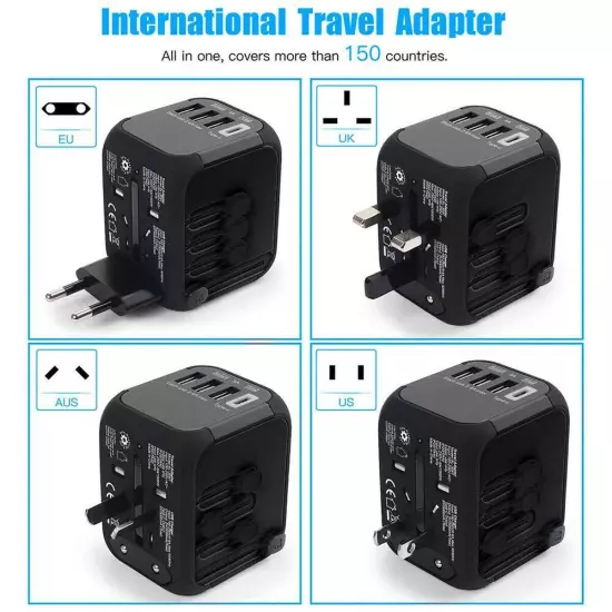 International Universal Travel Adapter 3 USB &Type-C Outlet Converter Plug Power