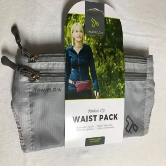 TRAVELON DOUBLE ZIP WAIST PACK FANNY PACK LIGHT GRAY NIP