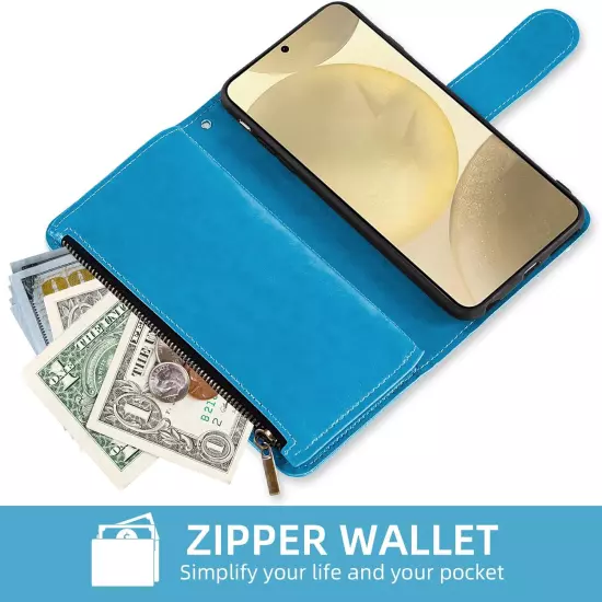 Phone Case for Samsung Galaxy S24 5G Wallet Cover with Tempered Glass Screen Pro