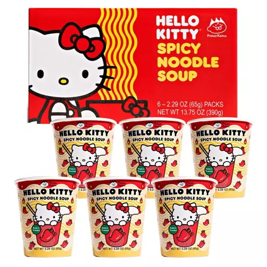 Hello Kitty Instant Ramen Noodle Cup |6 Pack Vegan Spicy Flavor | Premium... 