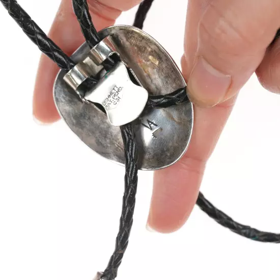 c1960 Vidal Aragon (1923-2015) Santo Domingo Silver and turquoise bolo tie