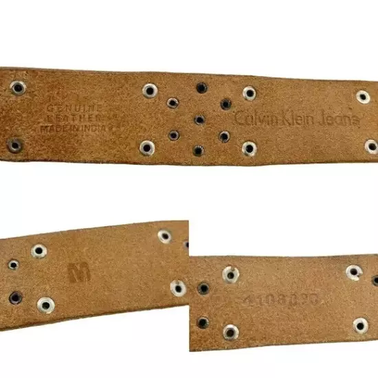 Calvin Klein | Silver Embellished Brown Leather Belt Size Medium Style 410809