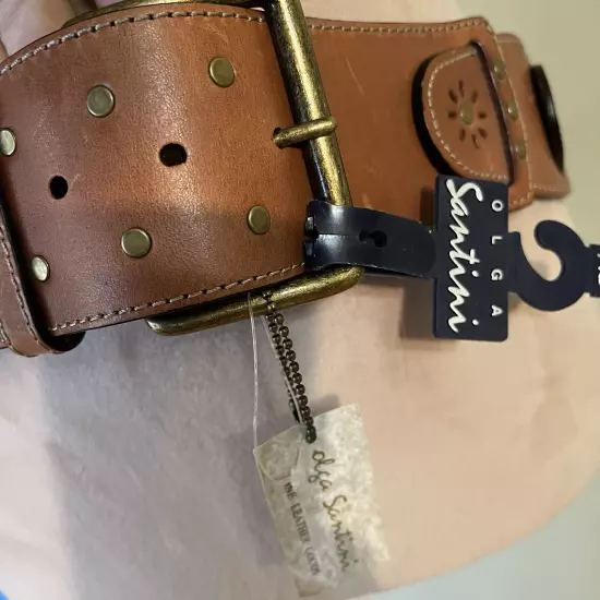 Olga Santino Brown Studded Leather Womens Belt XL 44” NWT