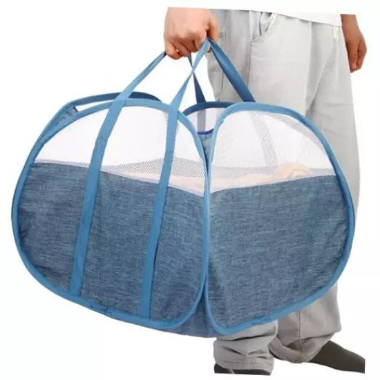 Durable Collapsible Laundry Basket, 90L Clothes Pop Square-Tear Proof Blue