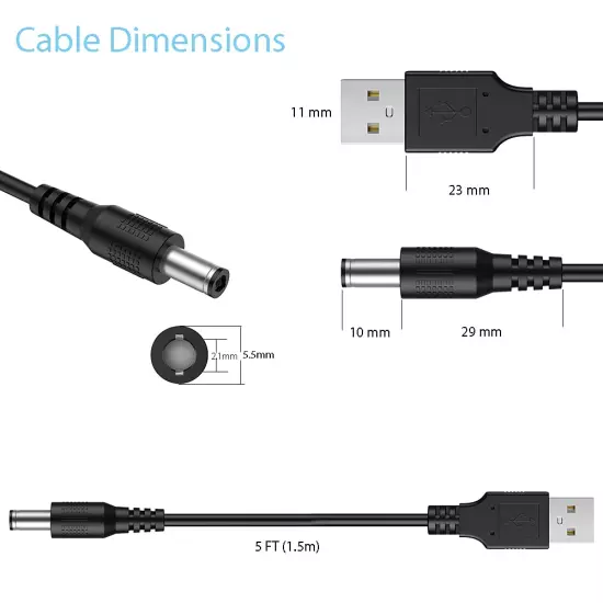 USB to DC 5V Power Cord, Universal DC 5.5X2.1Mm Plug Jack Charging Cabl