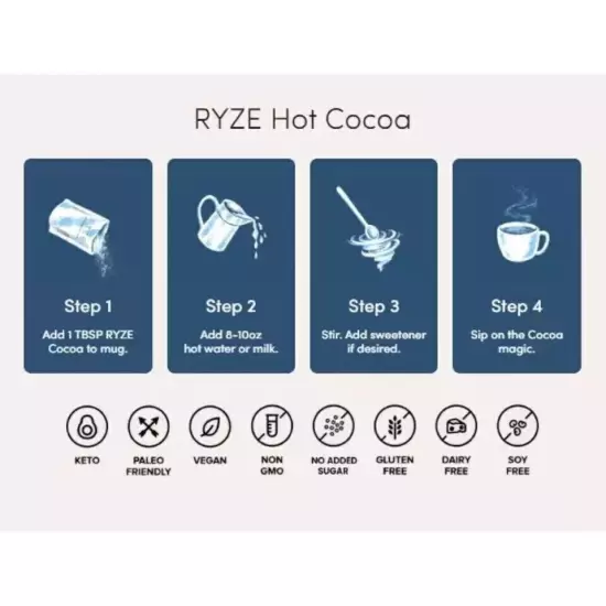 Brand New ORGANIC RYZE MUSHROOM HOT COCOA COFFEE Bag 20 Servings Fast Free