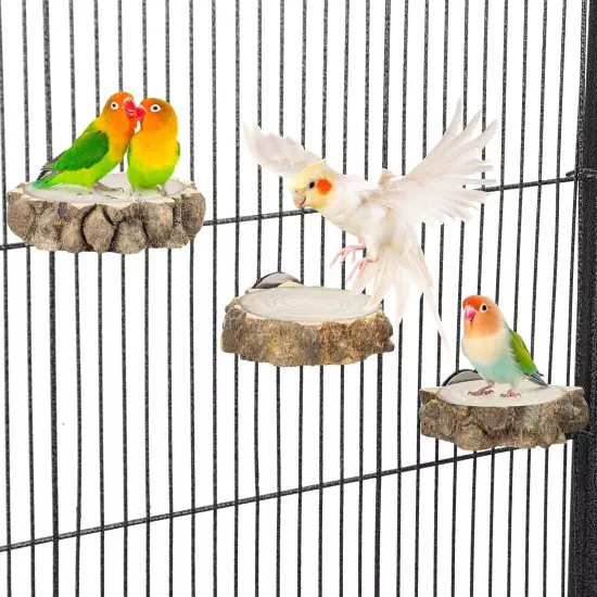 3PCS Bird Perch Natural Round Wooden Platform Parrot Perch Standing Branch fo...