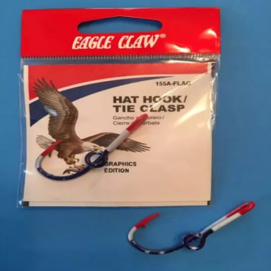 FIVE [5] EAGLE CLAW ORIGINAL “USA FLAG” FISH HOOK HAT PIN/MONEY CLIP IN ORIG PKG