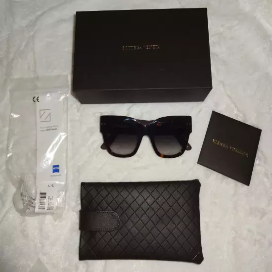 $470 Bottega Veneta Bold Quilted Sunglasses Havana + Black Retro Cat Eye NWT NIB