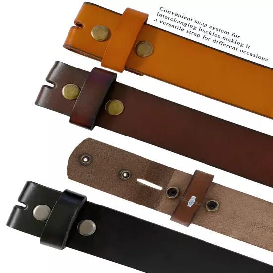 Genuine Leather Belt Strap Casual Belt with Snaps 1-1/2" Wide Replacement Strap