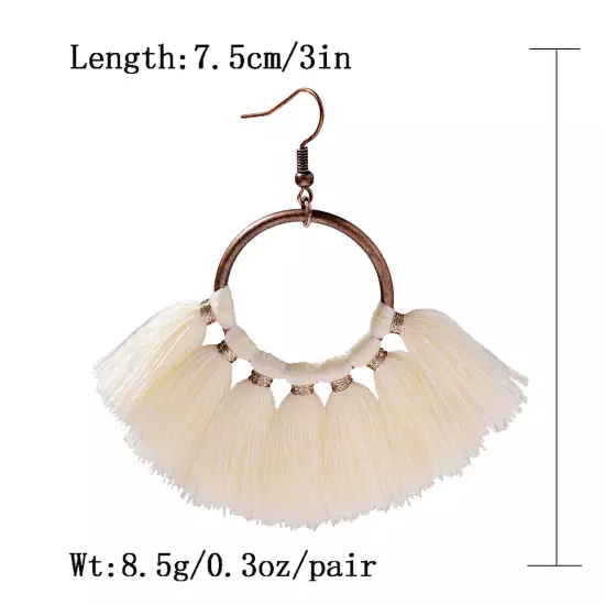 Fashion Women Bohemian Earrings Long Tassel Fringe Drop Dangle Ear Stud Jewelry