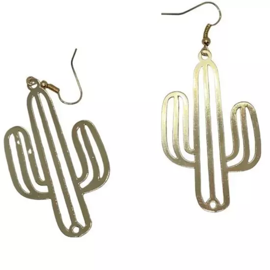 NWT Gold-Tone Laser Cut Thin Metal Cactus Dangle Earrings