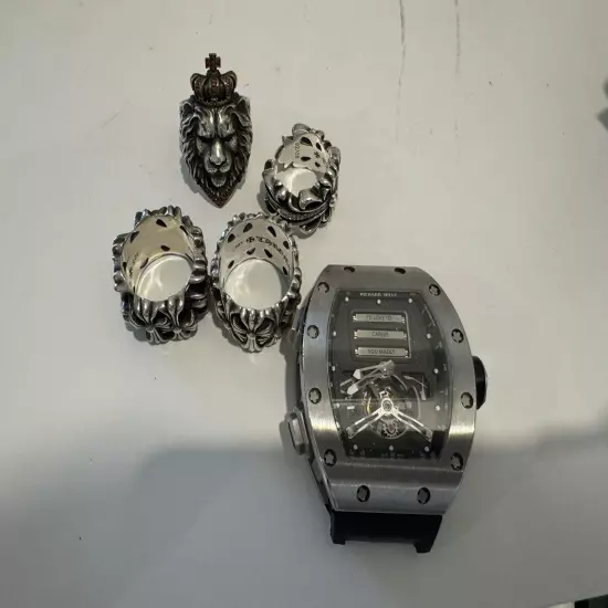 Chrome Hearts Style Cemetery Ring And Lion Ring 925 Silver And Watch