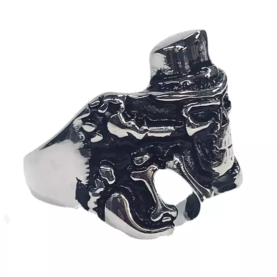 Stainless Steel Men’s Biker Style Ring Skull Top Hat Bones Size 9 - 8+ Grams