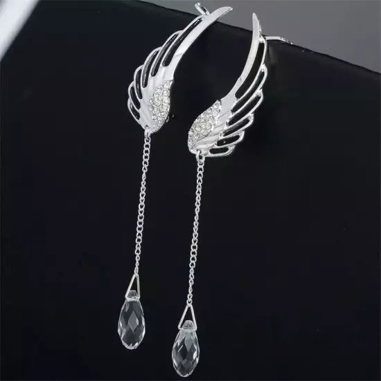 Angel Wing Crystal Drop Stud 925 Sterling Silver Earrings Womens Jewellery Gifts