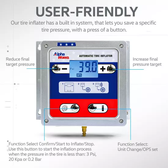 Tire Pressure Gauge LCD Display Inflator Wall Mountable Automatic 110-240VAC + A