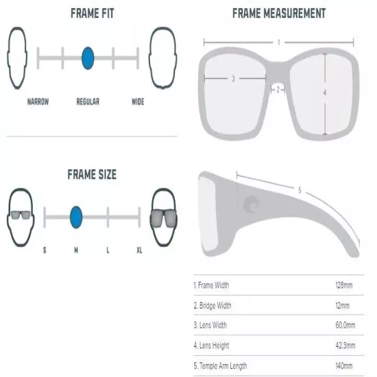 Costa Del Mar Rinconcito Gray Frame/Blue Polarized Lenses polycarbonate (580P)