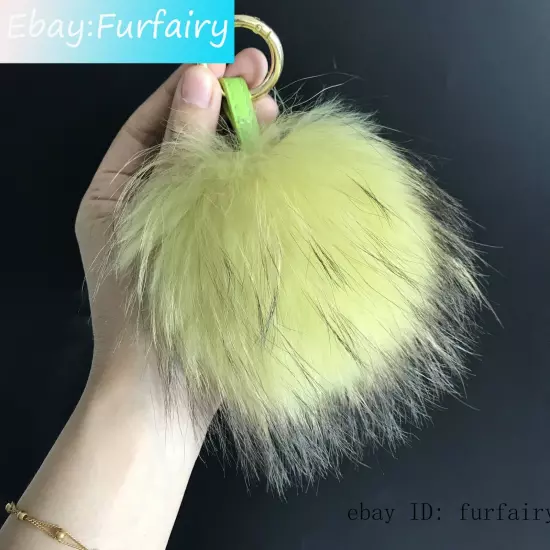 Large Real Raccoon Fur Ball Keychain Fox Fur Bag Charm Pendant Snap Button