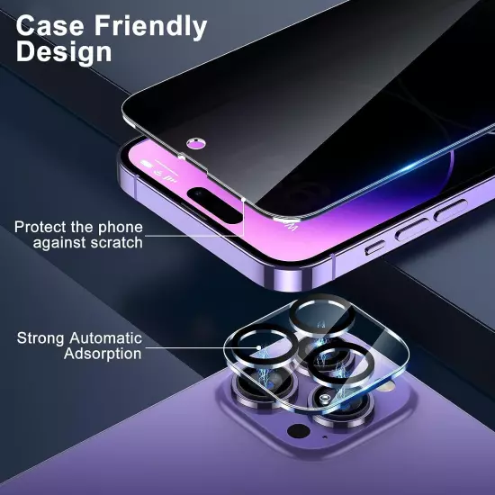 iPhone 16 15 14 13 12 11 Pro Max Privacy Tempered Glass Screen Camera Protector