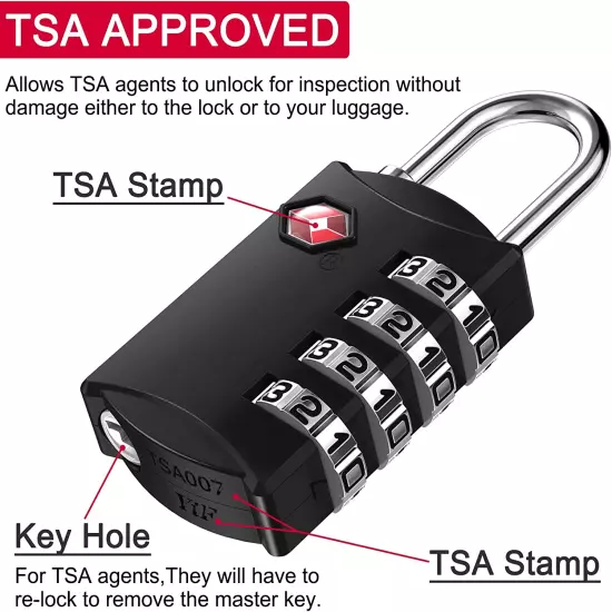 TSA Approved Luggage Lock, Travel Lock, 4 Digit Combination Lock for School Gym 