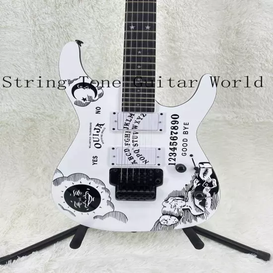 Custom Solid White Ouija ST Electric Guitar Basswood Body Floyd Rose Black Part