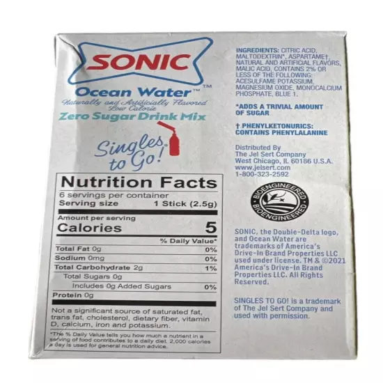 Sonic Drink Ocean Water Singles To Go Mix 1 Box Unopened Plus 5 Packets 