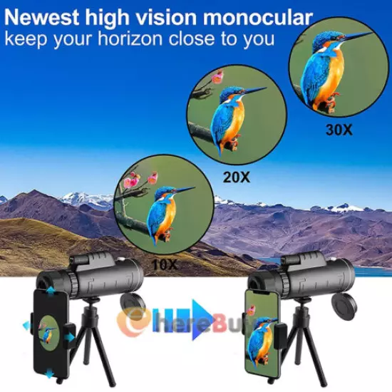 Day/Night Vision 40x60 Zoom HD Monocular Starscope Monocular Telescope BAK4 Clip